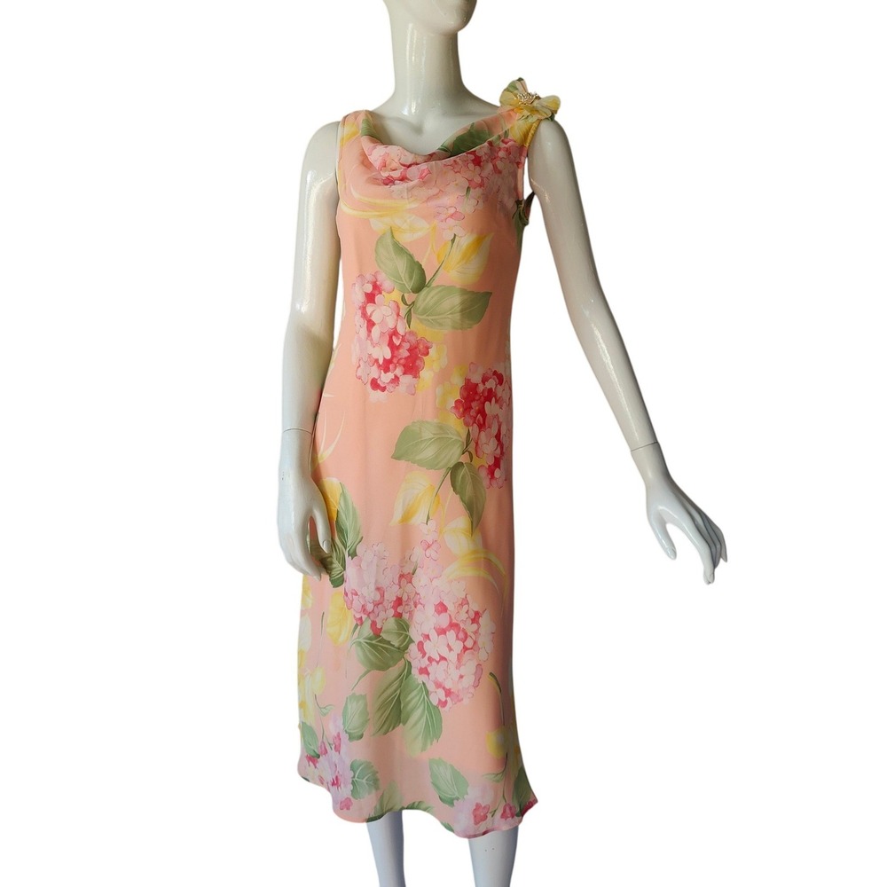 Vintage 90s Pastel Floral Midi Dress Cowl Neck Fairycore 8 Deadstock Coquette